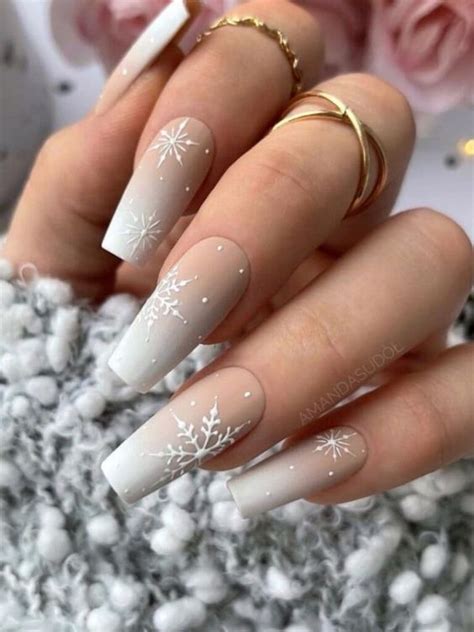 French Winter Snowflake Nail Ideas For Xmas Nails