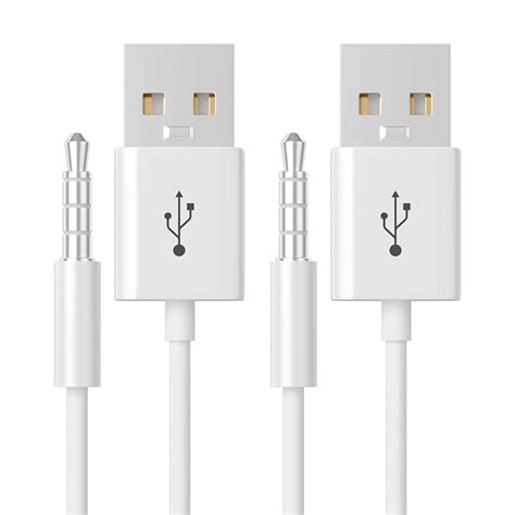 Epacks Ipod Shuffle Cable 2 Pack 35mm Jackplug To Usb Usb Power Charger Sync Data Transfer