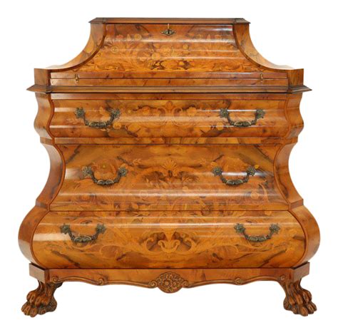 Italian Bombe Inlay Olive Wood Dresser Drop Front Jewerly Compartment