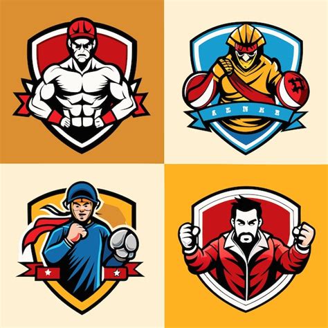 Logos dinâmicos de boxe e lutador em estilo de desenho animado vetor