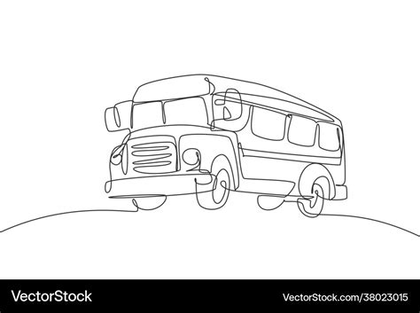 Single one line drawing old classic school bus Vector Image