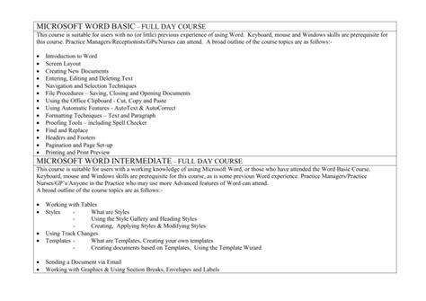 microsoft word basic full day