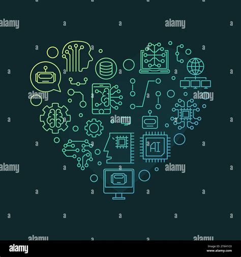 Ai Artificial Intelligence Heart Concept Vector Thin Line Colored Heart