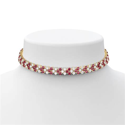 Eternity Three Row Ruby Ct Gold Vermeil Adjustable Choker Tennis