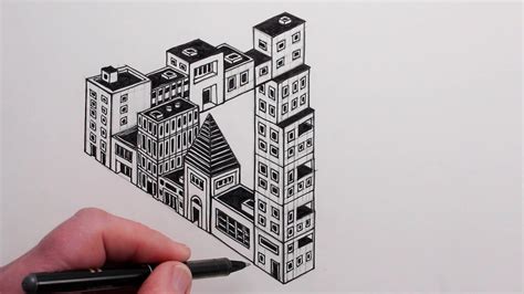 How to Draw Simple Buildings starting with cubes and ending in the shape of The Impossible ...