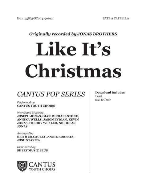 Like Its Christmas Arr Cantus Youth Choirs Publishing By Jonas