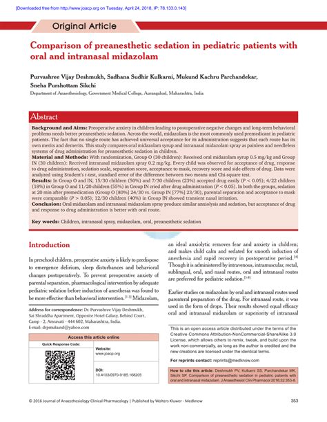 (PDF) Comparison between oral midazolam and intranasal midazolam spray for preanesthetic ...