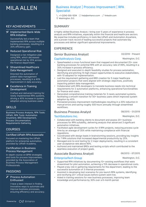 10 RPA Business Analyst Resume Examples Guide For 2025