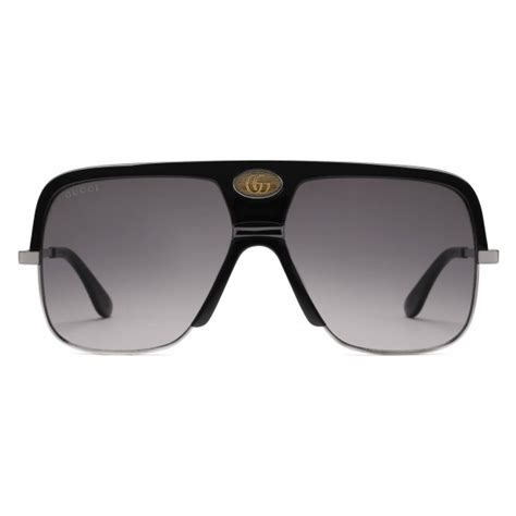 Gucci Navigator Sunglasses With Double G Black Acetate And