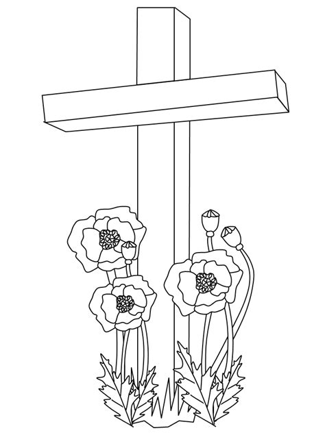 Remembrance Day lesson - coloring page - cross with poppies ...