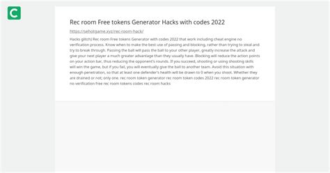 Rec Room Free Tokens Generator Hacks With Codes Cakeresume