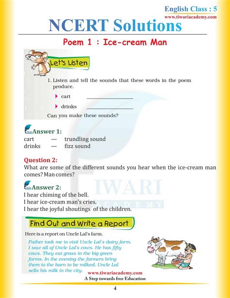 Ncert Solutions For Class 5 English Chapter 1 Ice Cream Man Marigold