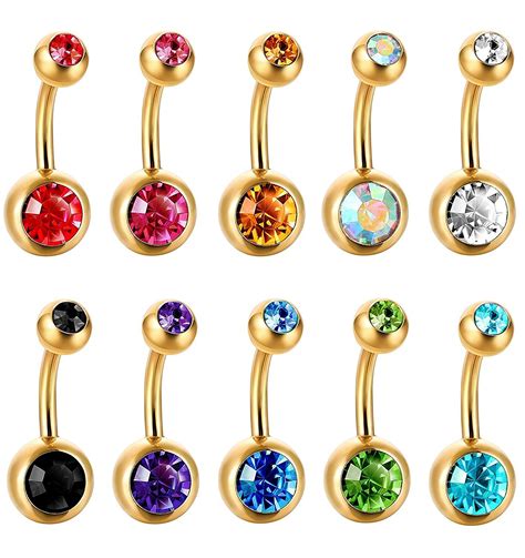 Jstyle 10 Pcs A Set 14G 316L Stainless Steel Belly Button Ring Navel