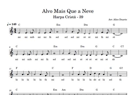 Alvo Mais Que a Neve Harpa Cristã 39 Partitura Facilitada em Dó