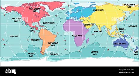 World Map Showing Tectonic Plates Boundaries Illustration Stock Vector Image And Art Alamy