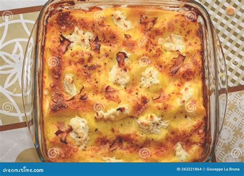 Baked Lasagne With Ham And Ricotta Cheese Stock Photo Image Of Cheese