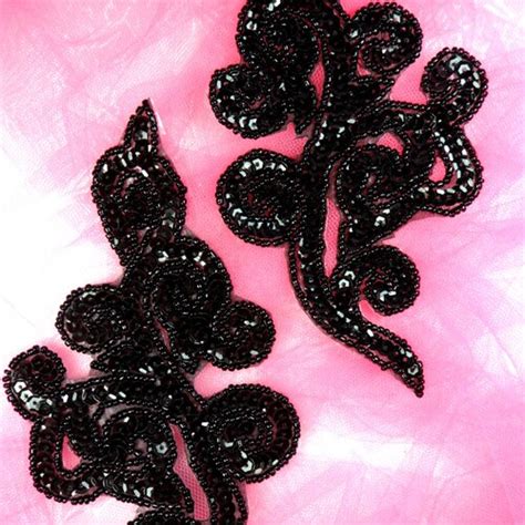 Sequin Scroll Silver Appliques Mirror Pair Set Of Metallic Etsy