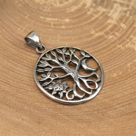 Sterling Silver Tree Of Life With Sun And Moon Pendant Rocks