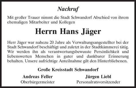 Traueranzeigen von Hans Jäger Mittelbayerische Trauer