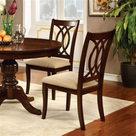 Bowery Hill Transitional Wood Fabric Dining Chair In Brown Cherry