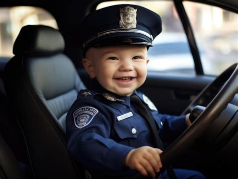 Bebé sonriente como policía Foto Premium