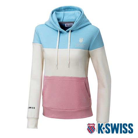 K Swiss Panel Hoodie刷毛連帽上衣 女 天空藍粉紅白 K Swiss Yahoo奇摩購物中心