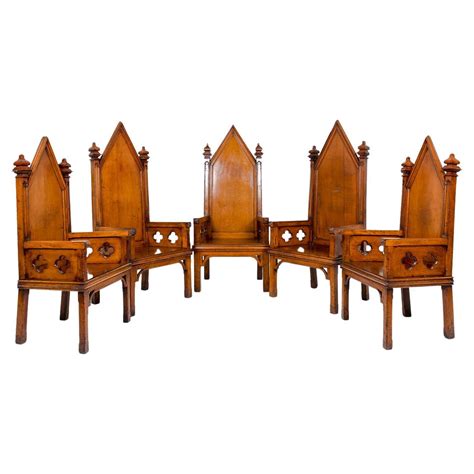 Antique Set Of Eastlake Carved Oak Masonic Ceremonial Throne Chairs