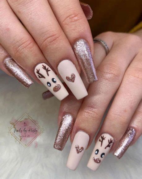 Festive Christmas Nail Art Ideas Rose Gold Reindeer Christmas Nails