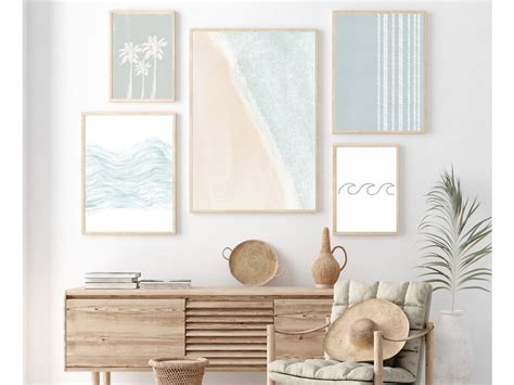 Boho Beach Gallery Wall Set Of 5 Prints Coastal Wall Decor Boho Coastal