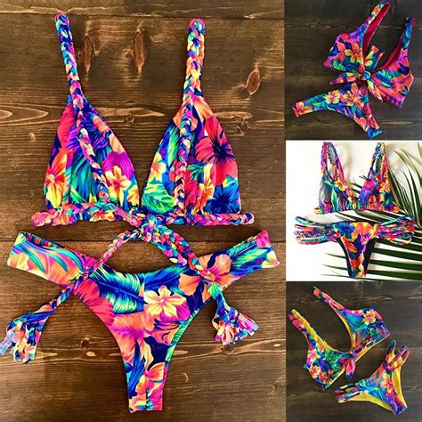 2019 New Arrivel Bikinis Women Tropical Style Bikini Set Floral