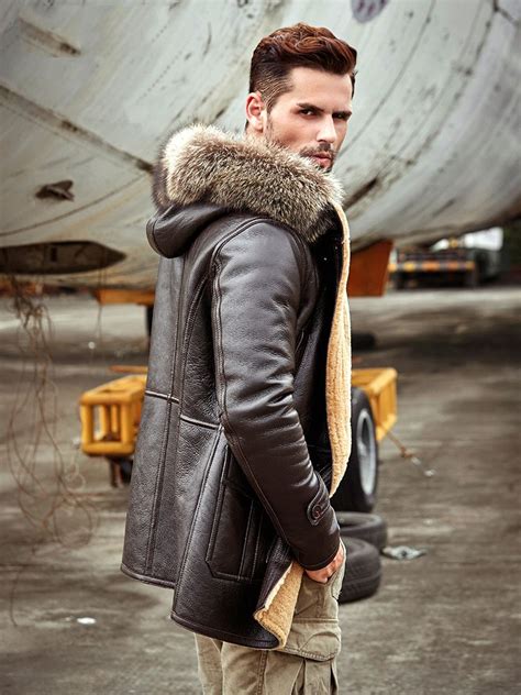 Mens Sheepskin Shearling Jacket B 7 Sheepskin Parka Flight Military