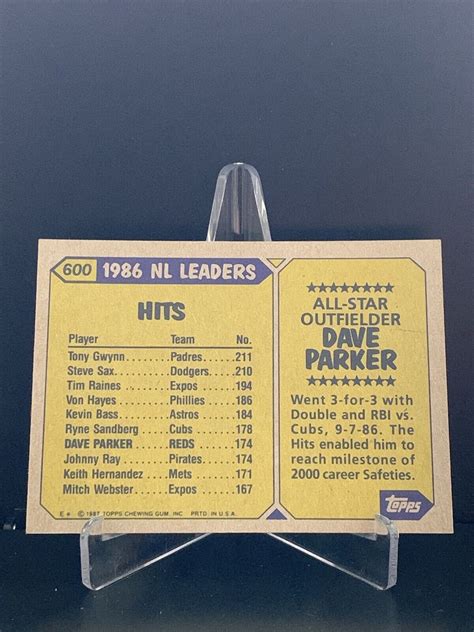 Dave Parker 1987 Topps All Star 600 Reds Ebay