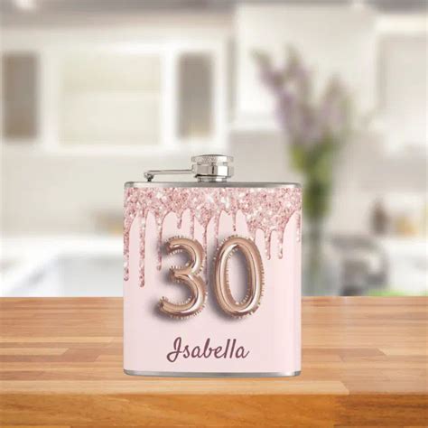 30th Birthday Rose Gold Glitter Pink Friends Flask Zazzle