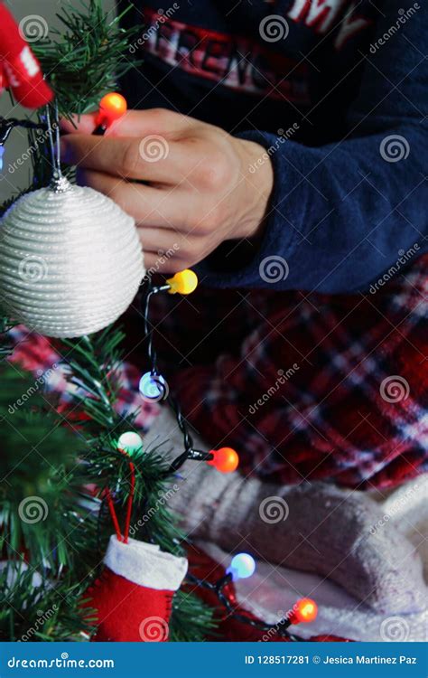 Adult Man Decorating Christmas Tree At Home Stock Image Image Of