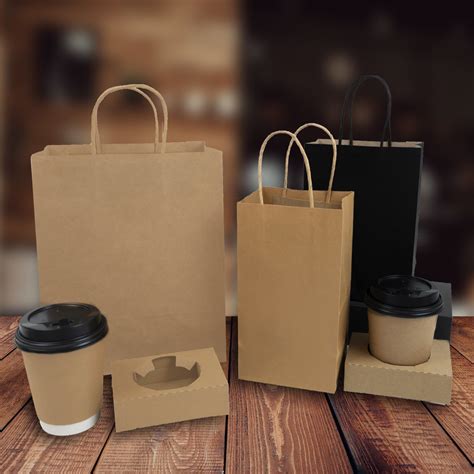 White And Brown Kraft Paper Twisted Handle Shopping Carrier Bag With