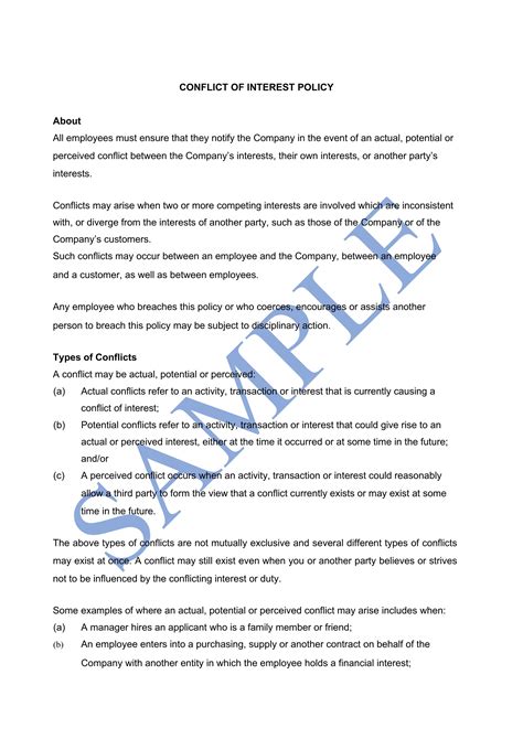 Conflict Of Interest Policy Template Fillable Printable Pdf Porn