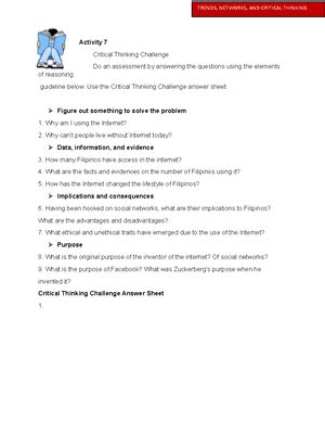 Activity Bridging Trends Networks And Critical Thinking Exercise