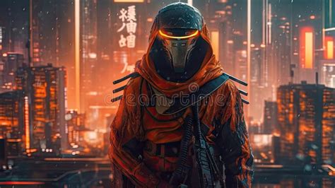 Cyberpunk Futuristic Anime Robot Warrior On Roof Ultra High Quality