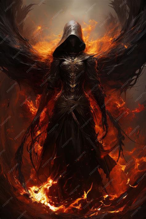 Premium Ai Image A Demonic Grim Reaper With Large Golden Wings