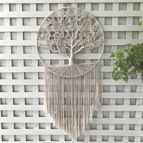 Macrame Hanging Wall Tree Of Life With Flourite Stone Makramee