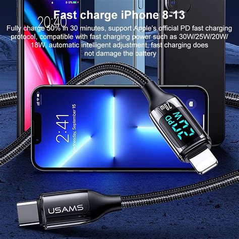 USAMS US SJ545 U78 Type C USB C To 8 Pin PD Aluminum Alloy Digital