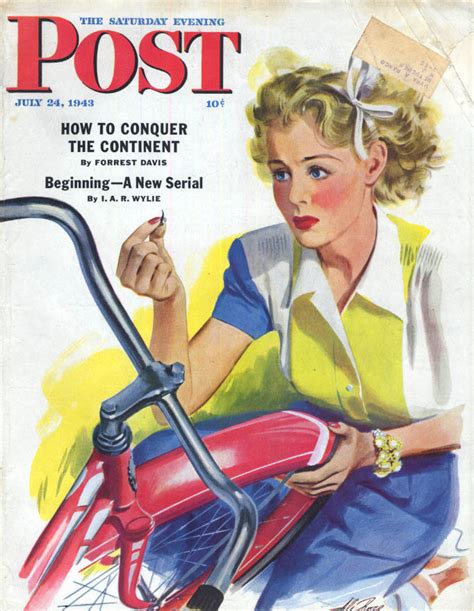 Saturday Evening Post Cover 724 1943 Blonde With Flat Bicycle Tire By