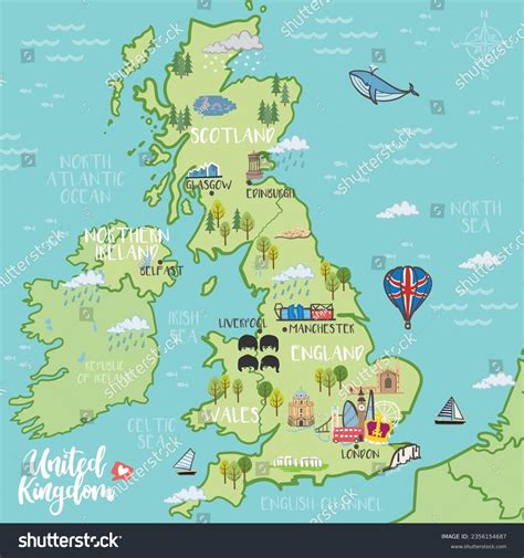 United Kingdom Hand Drawn Illustrated Map Stock Illustration 2356154687 ...