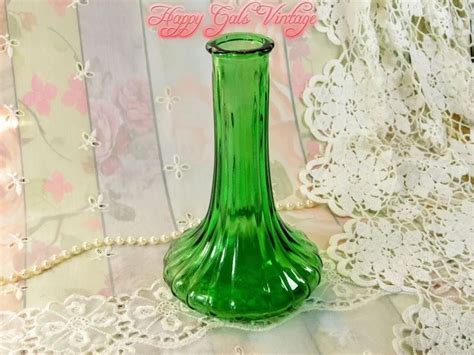 Green Vase Green Glass Bud Vase Small Green Glass Bud Vase Vintage Glass Vase In Emerald