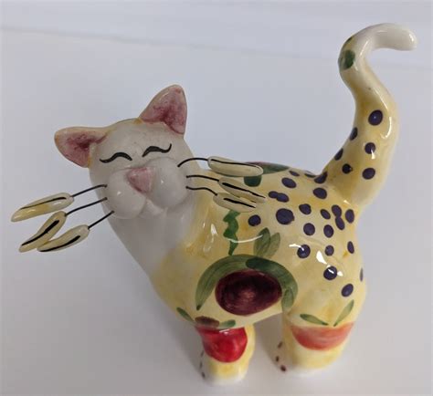 Amy Lacombe Whimsiclay Standing Yellow Cat With Veggies Vintage