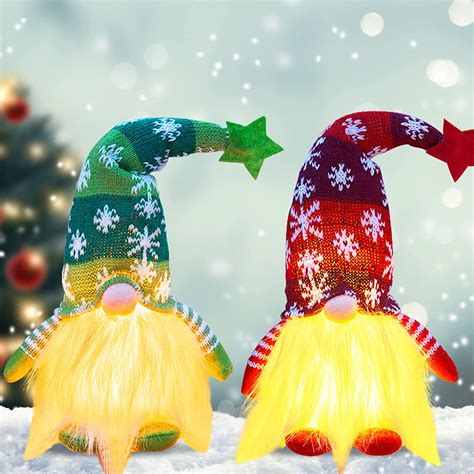 2 Pack Lighted Christmas Gnomes Light Up Elf Toy Holiday Present