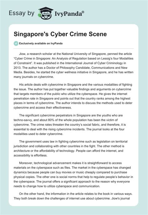 Singapores Cyber Crime Scene 798 Words Essay Example