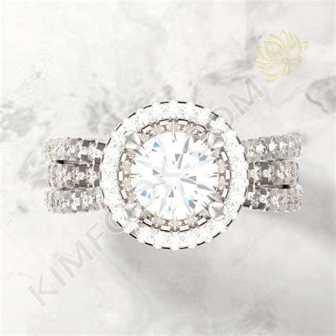 Cincin Tunangan Emas Putih Berlian Dobel Halo Rh Kimfook Jewelry