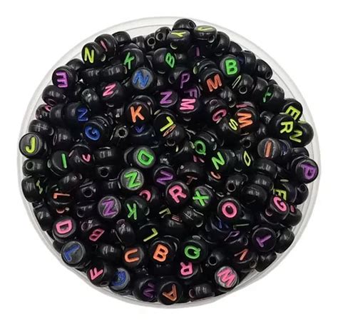 Dijes Cuentas Pl Sticas Negras C Letras Color Fluor Mm