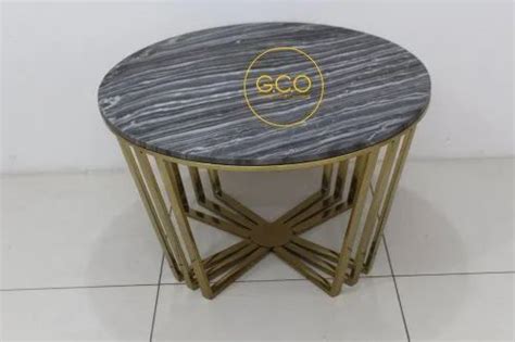 Gco Center Table In Stainless Steel With Natural Black Marble Top And